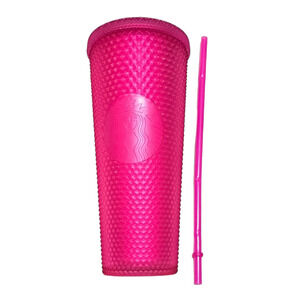 Starbucks New 2021 Neon Pink soft touch diamond studded Venti tumbler 24 oz
